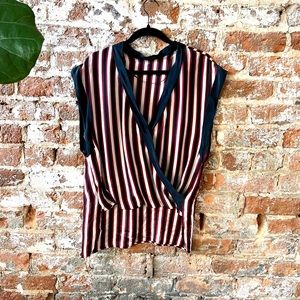 ZARA Stripe Silk High-low Top Blouse